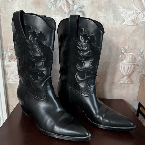 ZARA BLACK BLOCK HEEL COWBOY BOOTS SIZE 39 OR 8.5 - Picture 3 of 12
